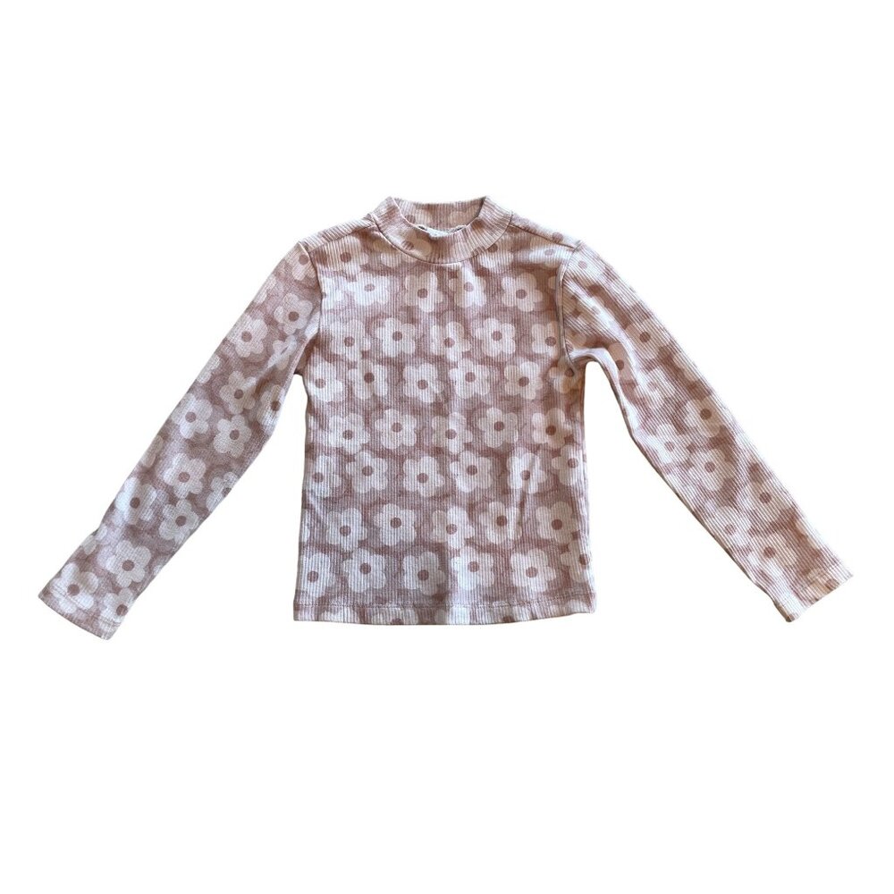 8Y Zara Girls Lightweight Ribbed Boho Floral Faux Turtleneck